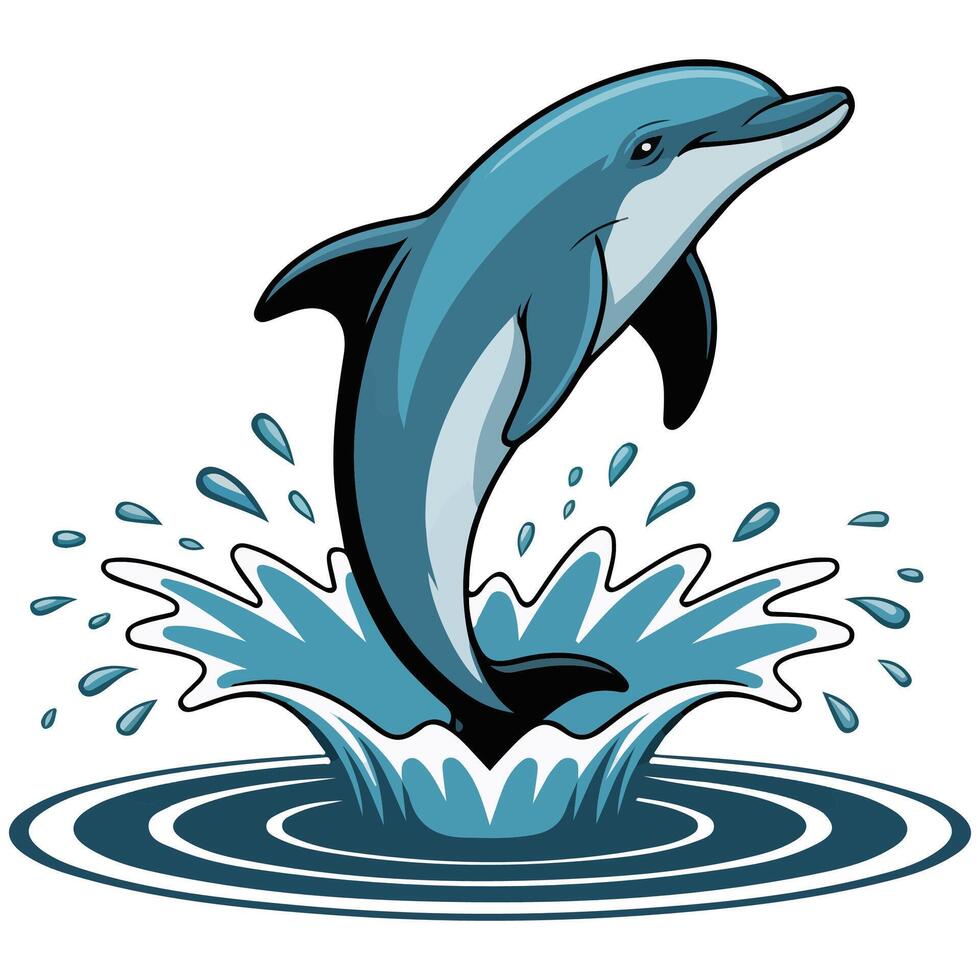 Dolphin jumping wave isolated white background vector