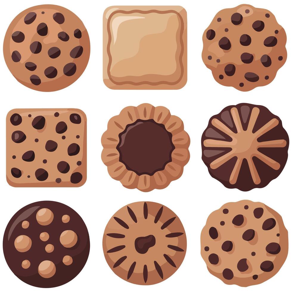 Cookie biscuit icon set isolated white background vector