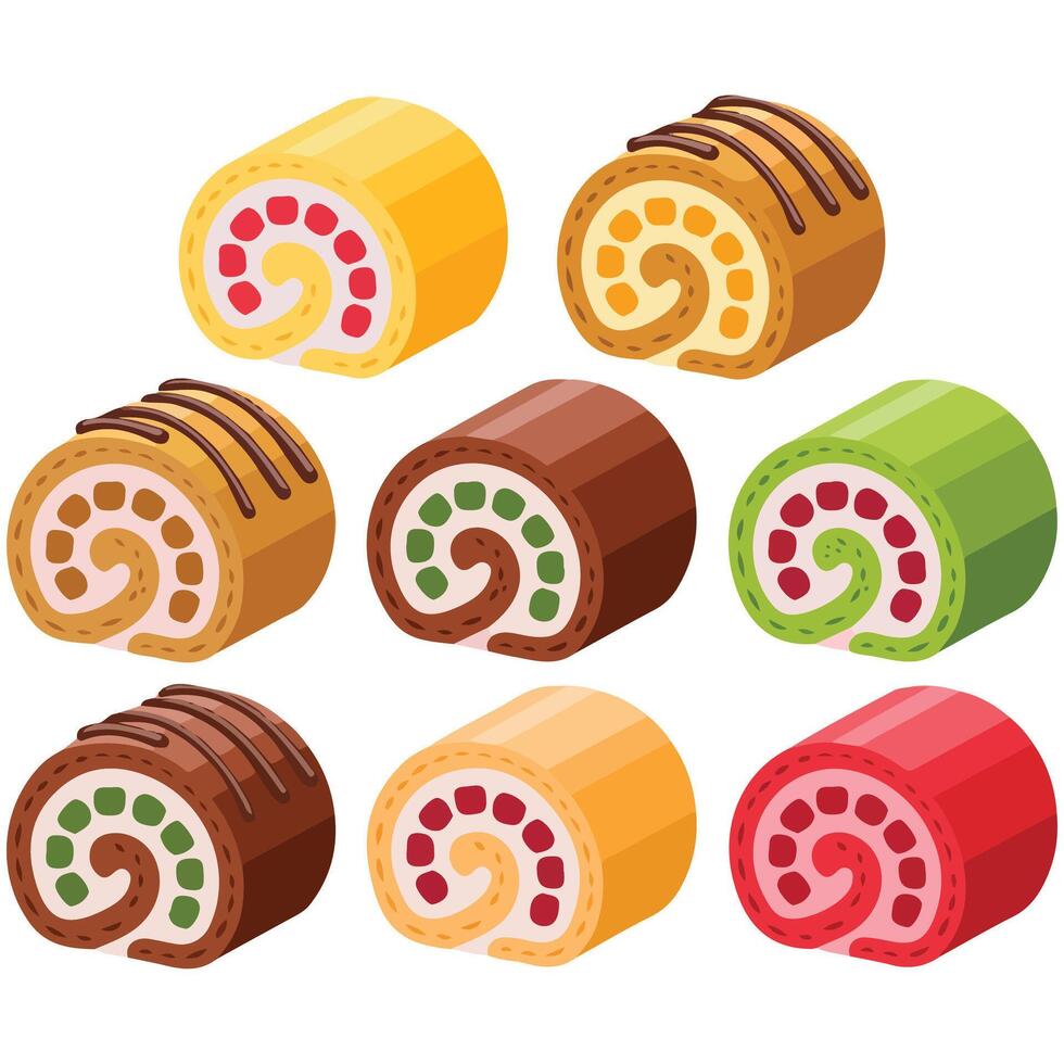 Roll cake sweet dessert isolated white background vector