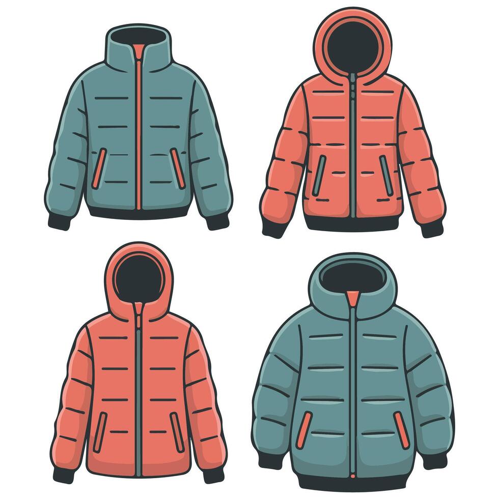 Winter jackets warm set isolated white background vector