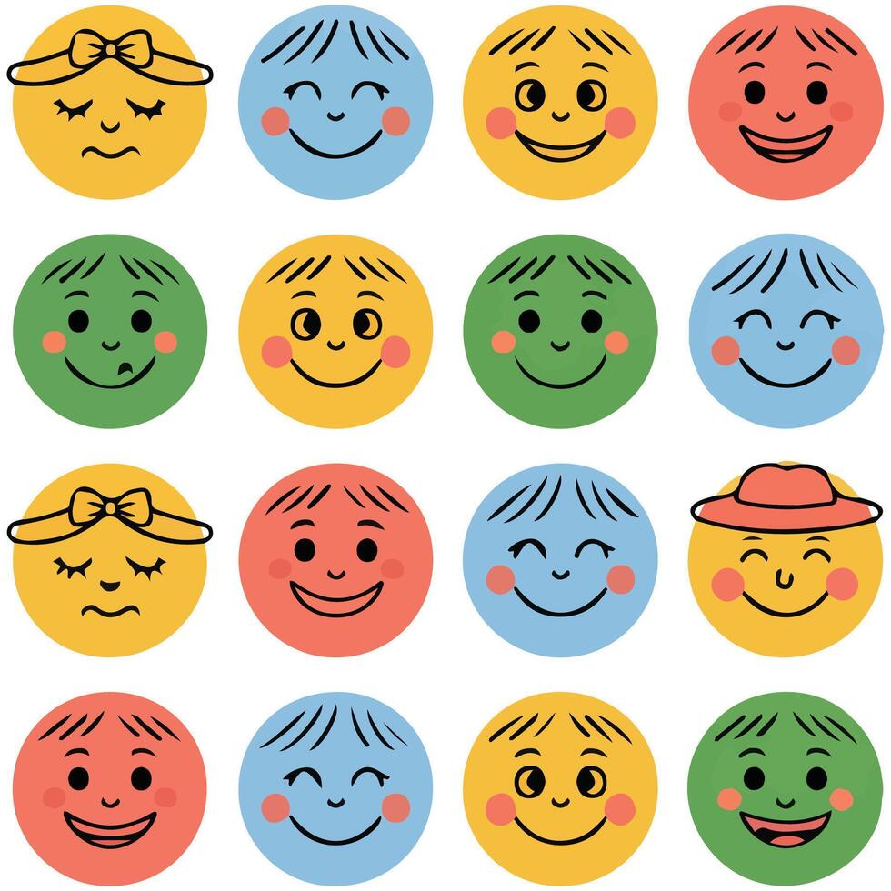 Doodle characters faces set isolated white background vector