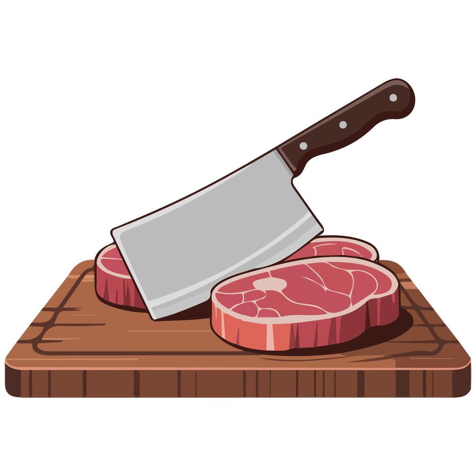 Cleaver butcher knife meat isolated white background vector