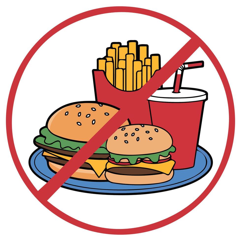 Prohibited fast food sign isolated white background vector