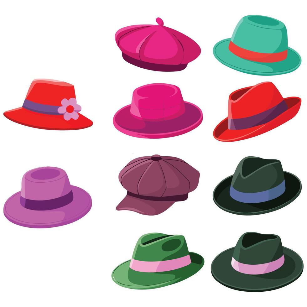 Summer hats headgears set isolated white background vector