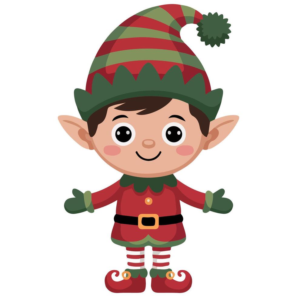 Christmas boy elf flat isolated white background vector