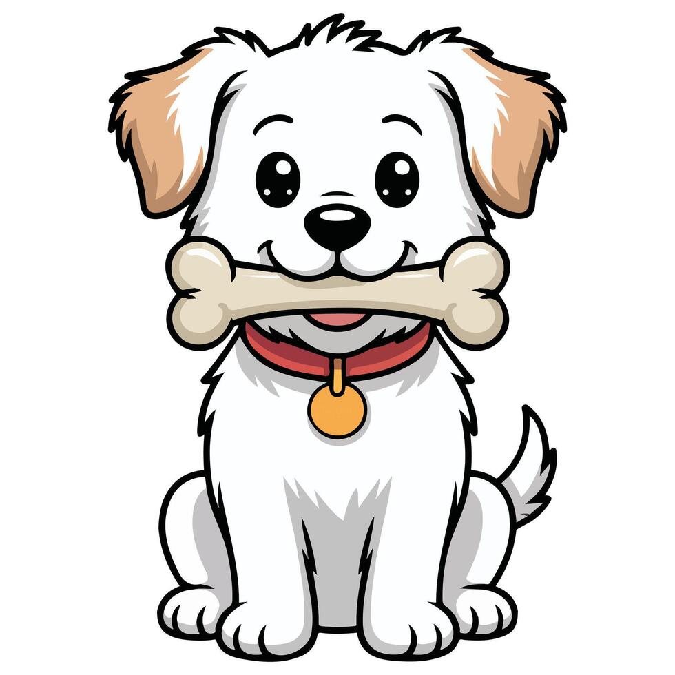 Dog chewing bone playful isolated white background vector
