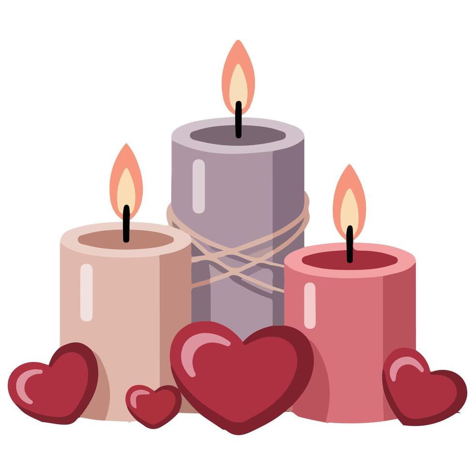 Candles hearts valentine decor isolated white background vector