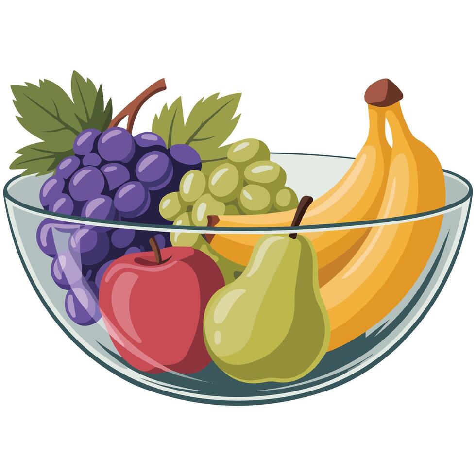 Fruit bowl grapes apples isolated white background vector