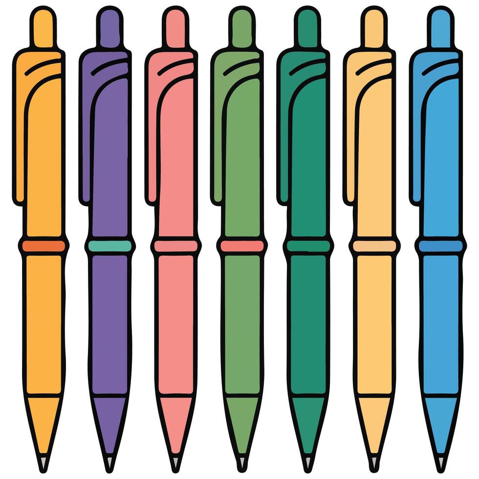Office supplies pens set isolated white background vector