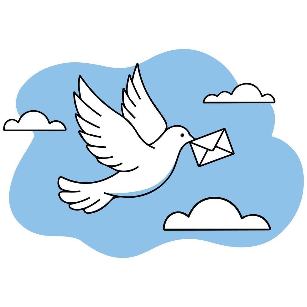 White pigeon delivering mail isolated white background vector