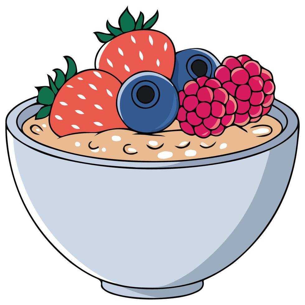 Oatmeal porridge berries bowl isolated white background vector