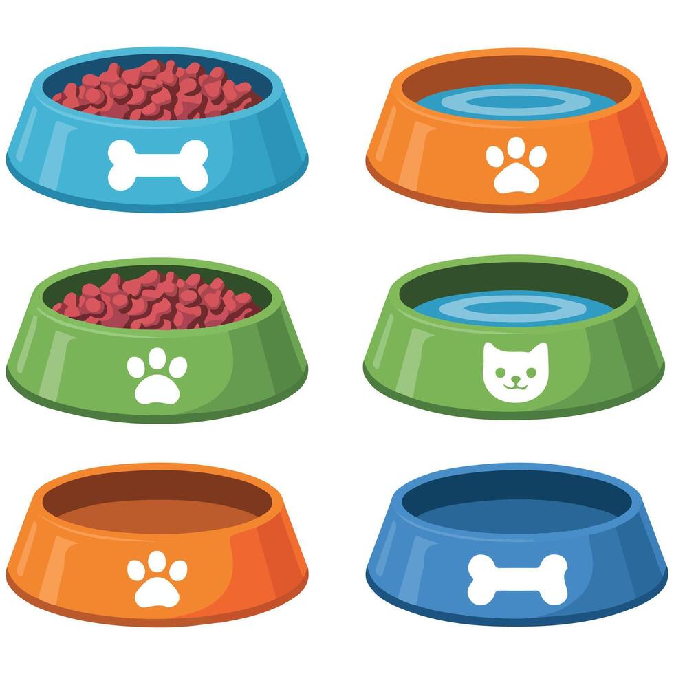 Cat dog feeding bowl isolated white background vector