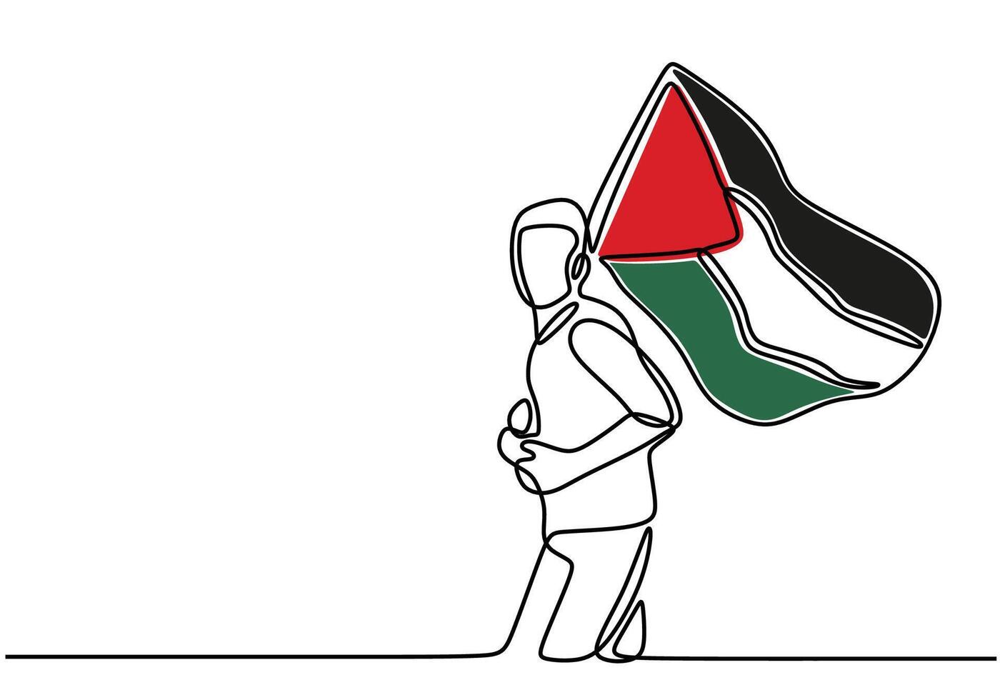 Man Holding Palestinian Flag One Line Drawing vector