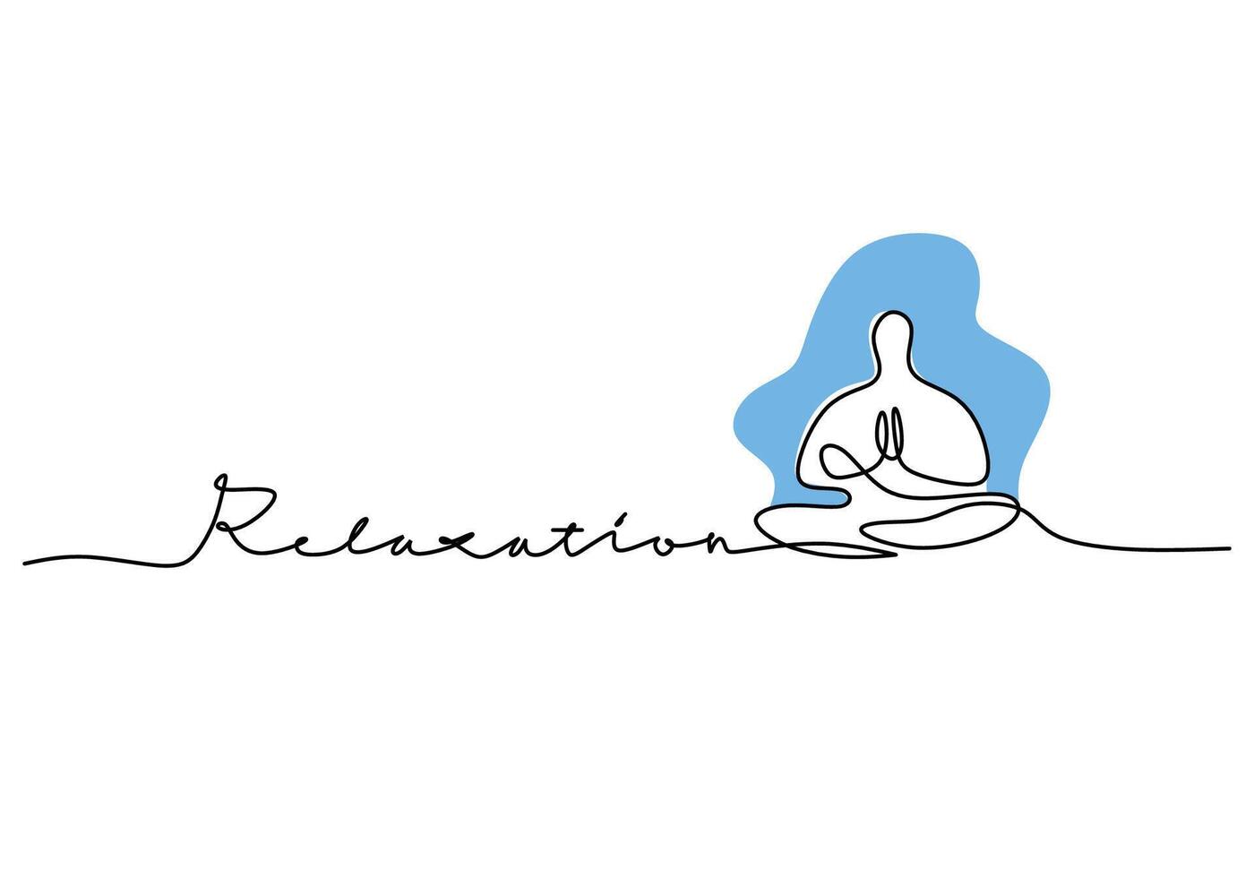 Relaxation Inscription with Meditating Person One Line Art vector