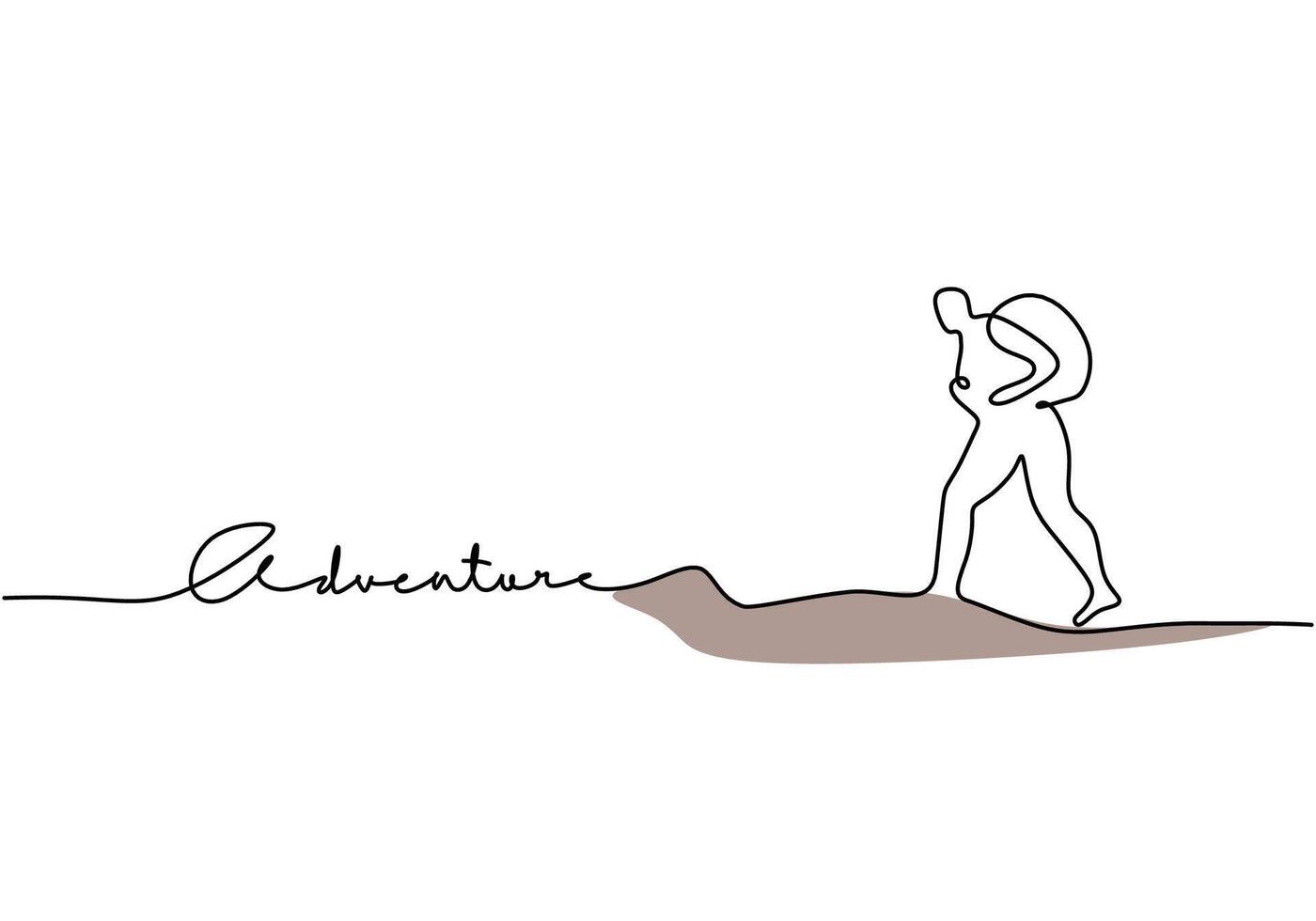 Adventure Inscription with Hiker One Line Drawing vector