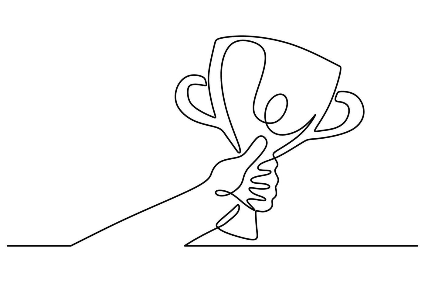 Trophy Raise Continuous Line Drawing for Winner Celebration vector