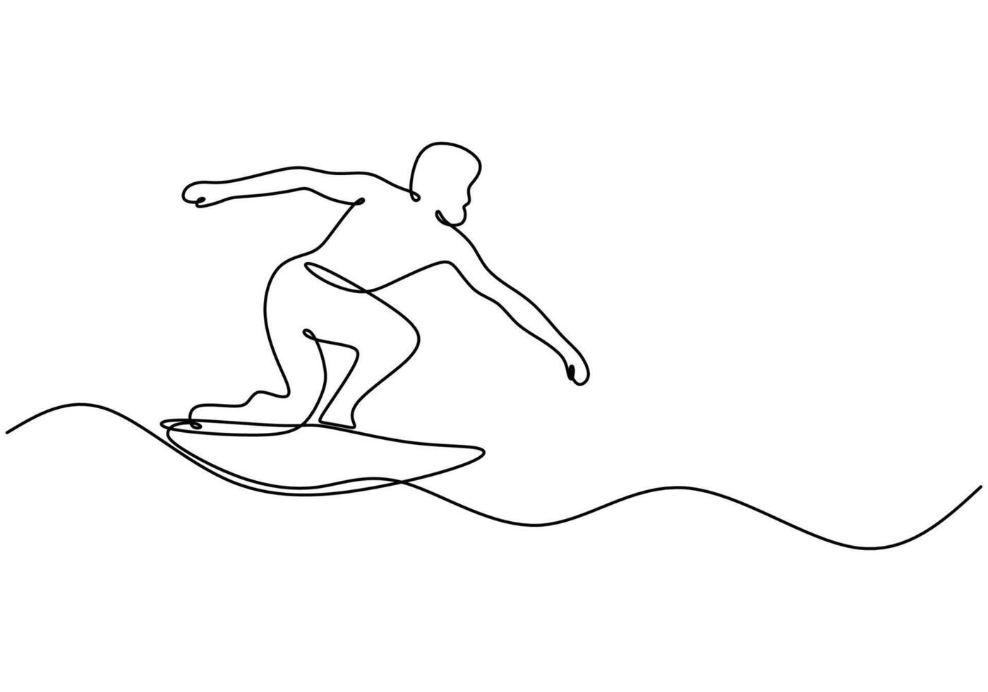 Surfer on Board One Line Drawing for Beach Lifestyle Scene vector