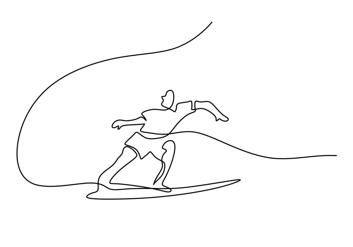 Man Surfing Continuous Line Drawing Riding Ocean Wave Concept vector