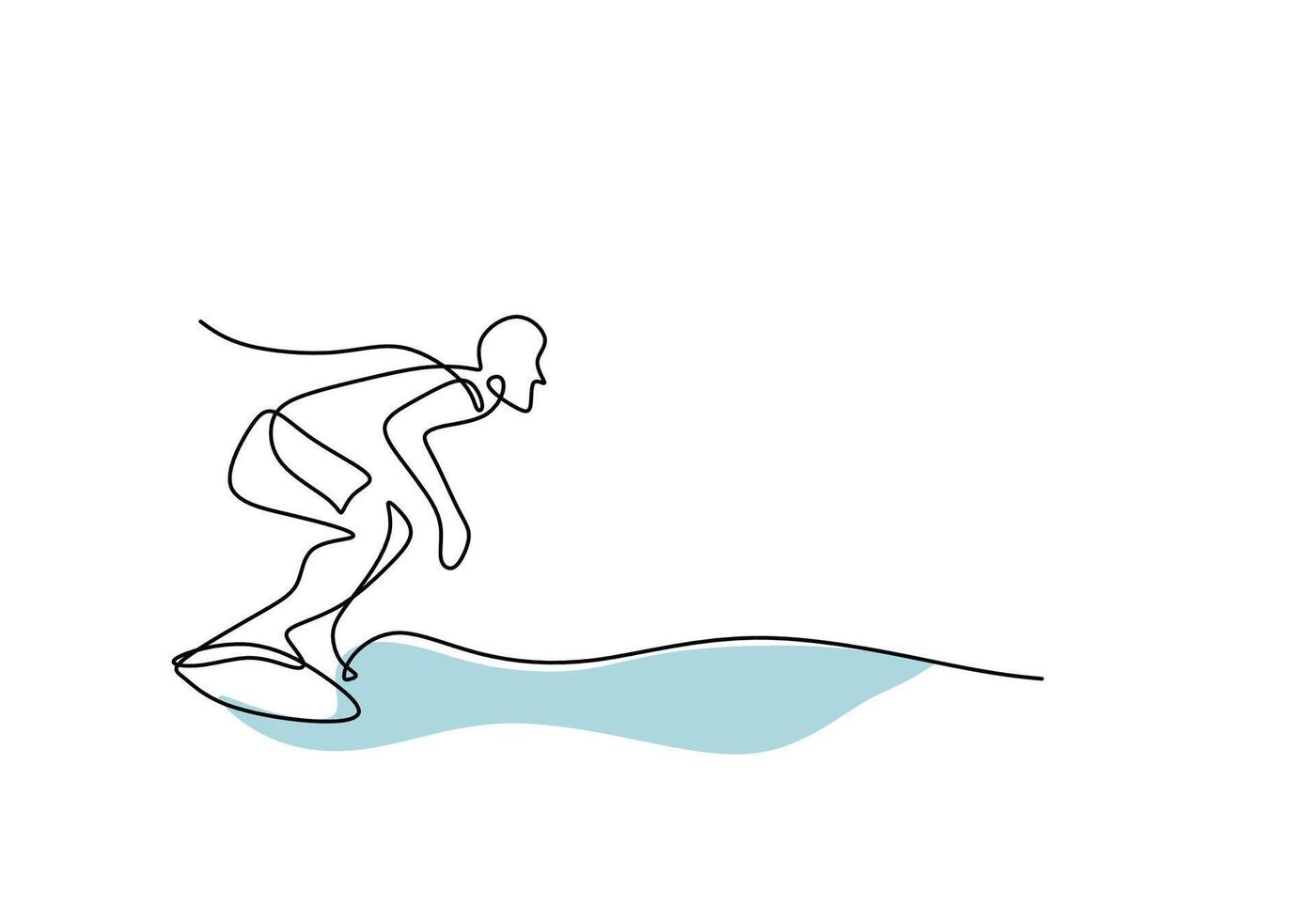 Minimalist Surfing One Line Drawing of Beach Ocean Adventure vector