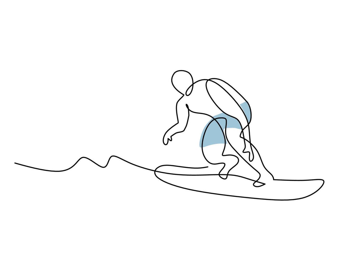 Man Riding Surfboard One Line Drawing on Beach Wave Concept vector