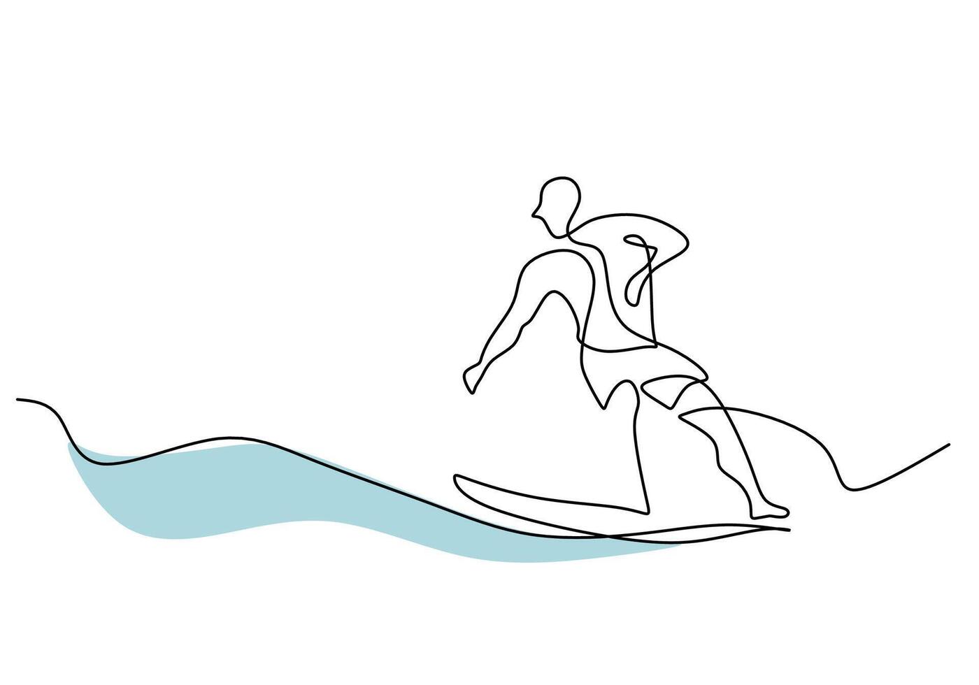 Man Surfing One Line Drawing in a Continuous Beach Wave Scene vector