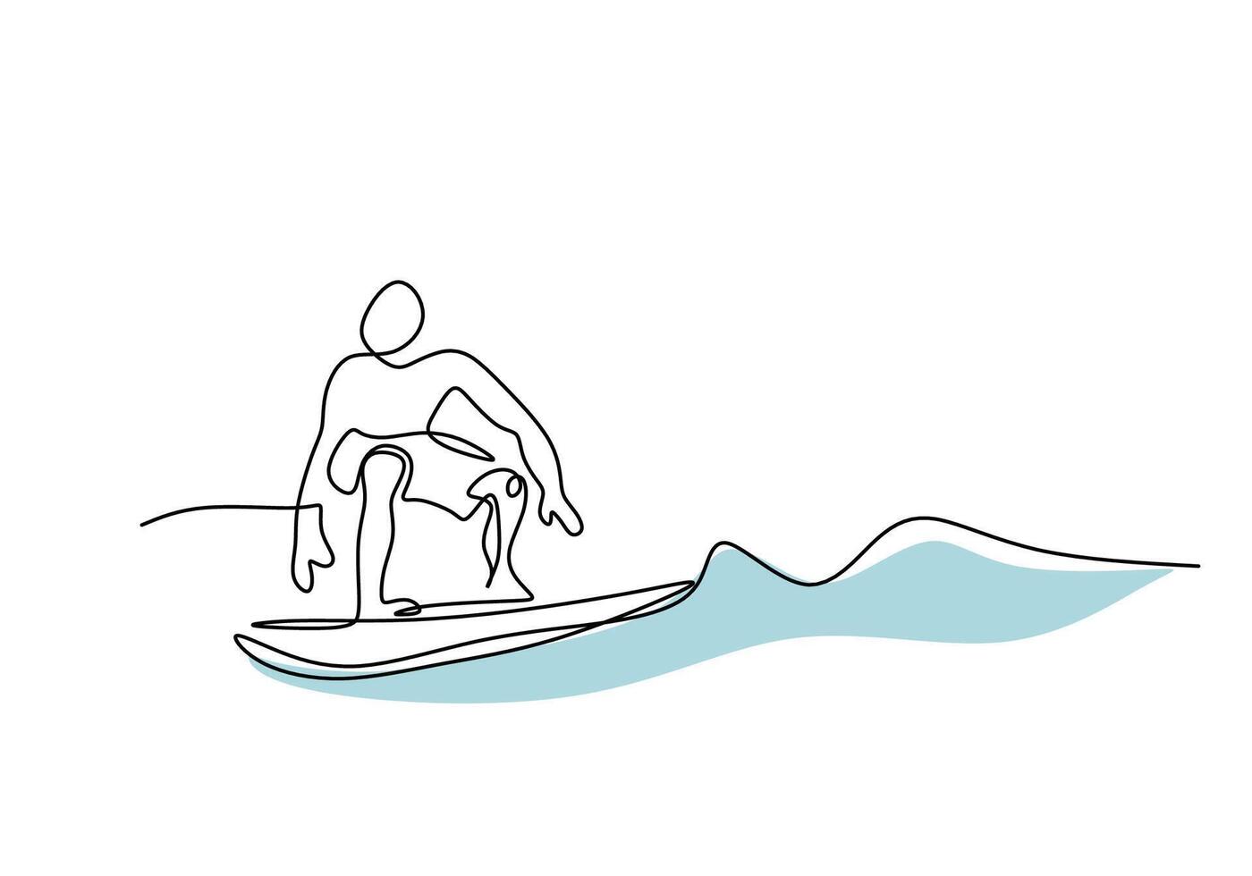 Surfer Adventure Continuous Line Drawing Riding Ocean Waves vector