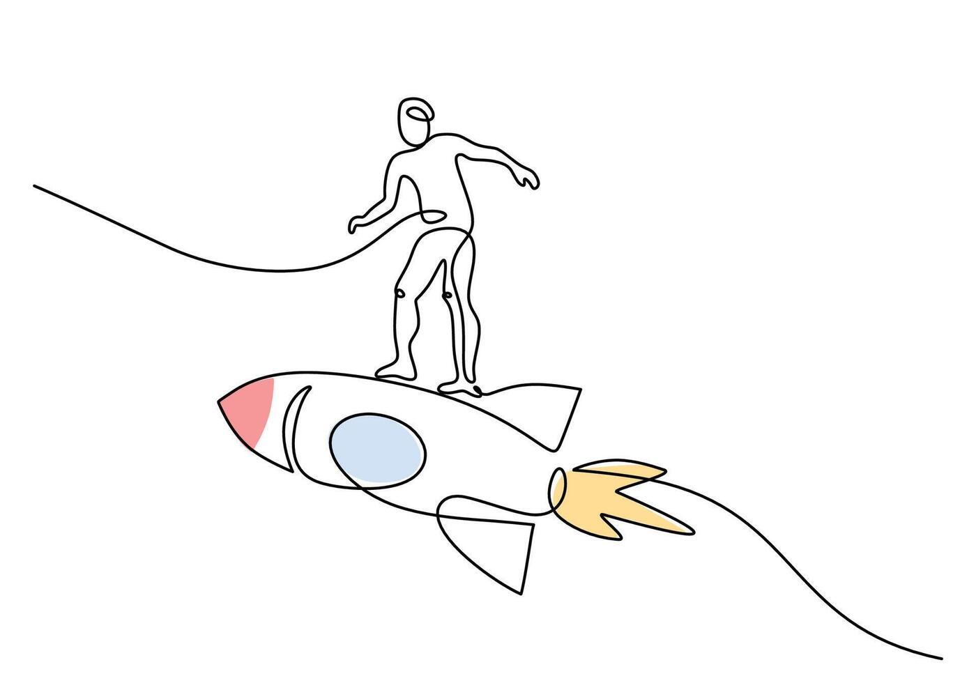 Person Riding Rocket Single Line for Career Growth vector