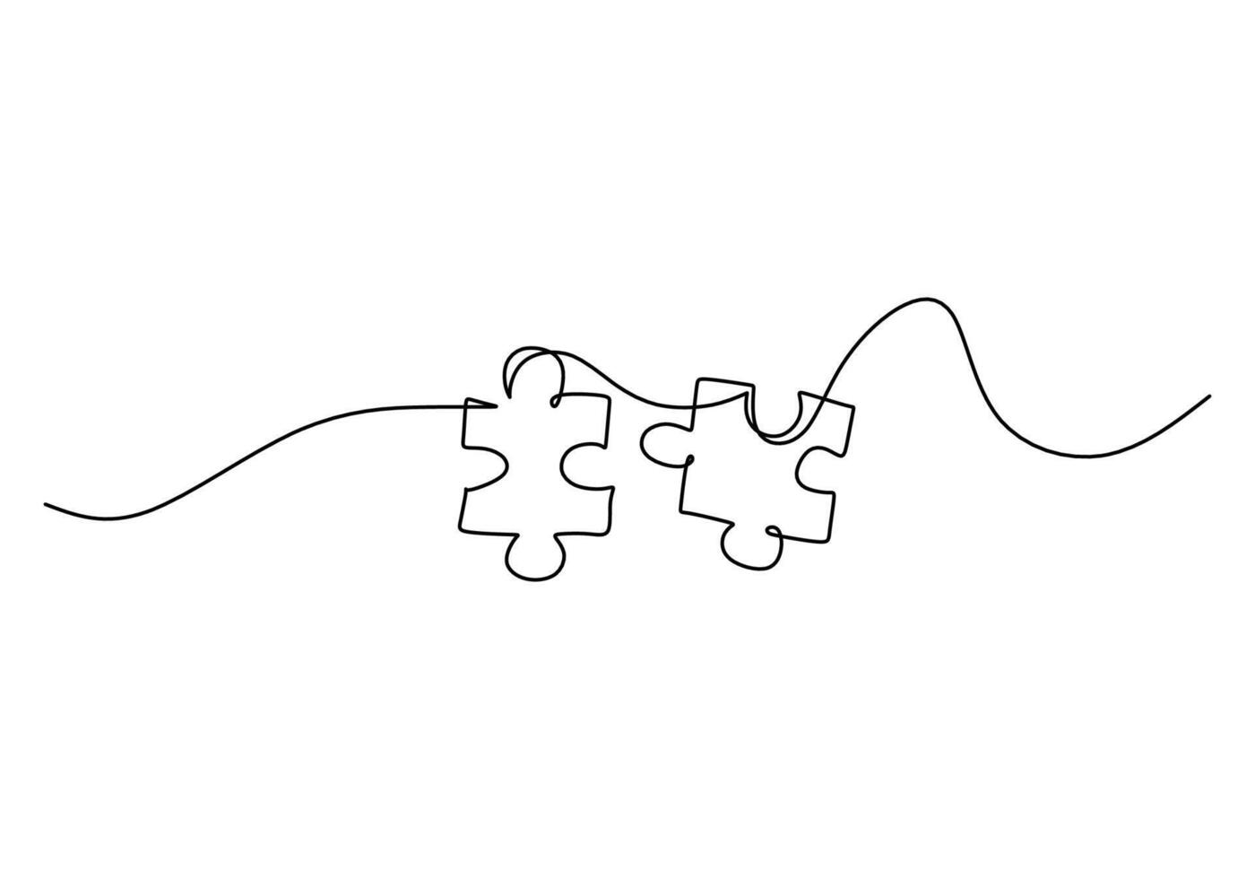 Interlocking Puzzle Pieces Single Line for Teamwork vector