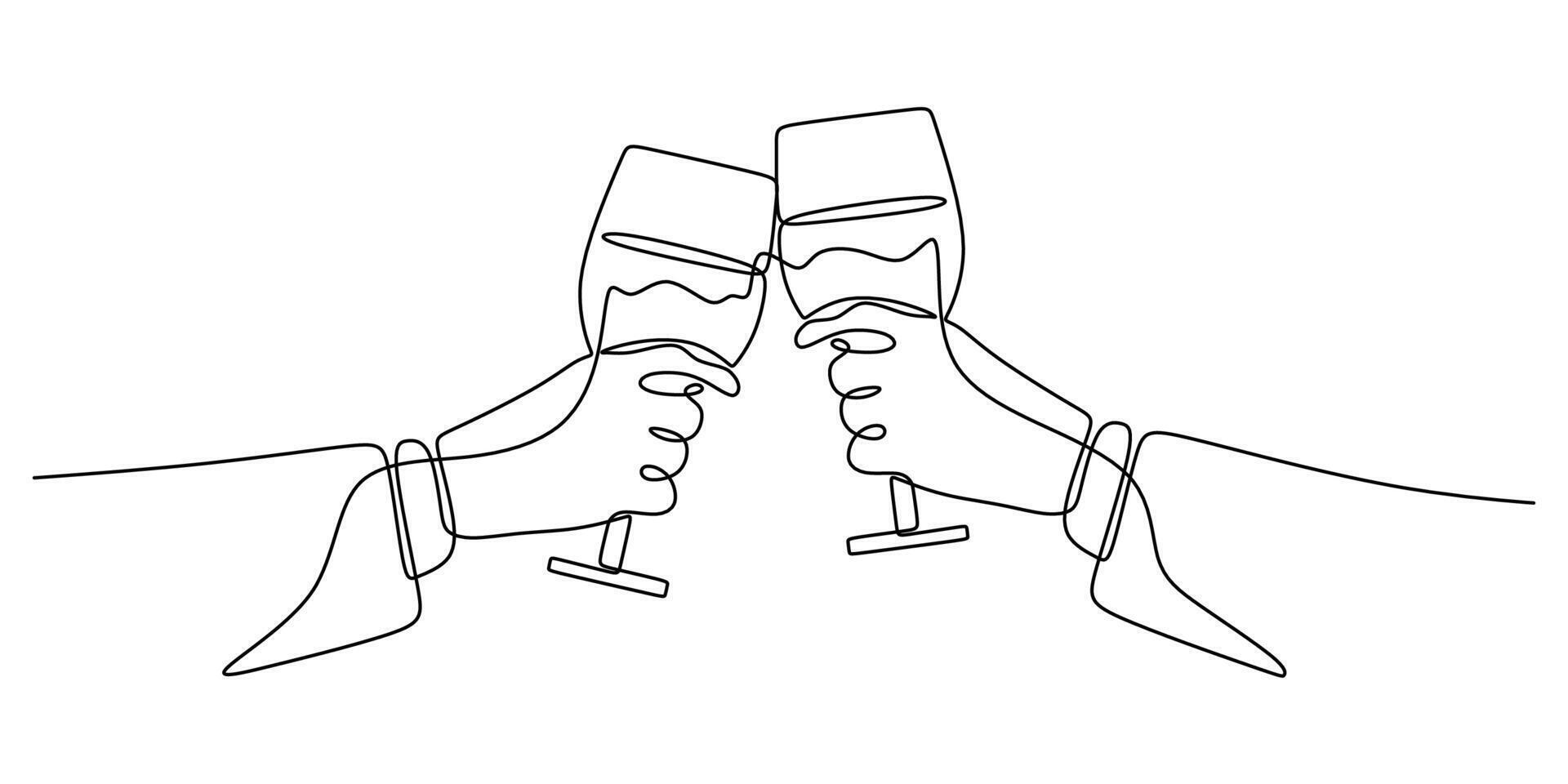 Hands Clinking Wine Glasses Continuous Line Art for Toast vector
