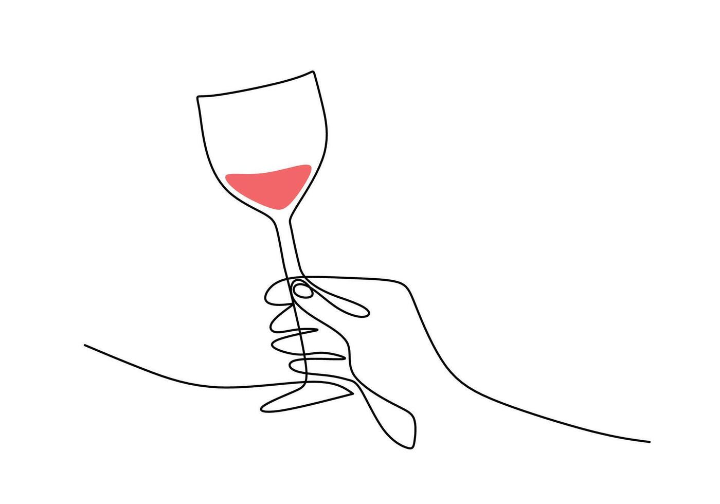 Hand with red wine continuous line drawing for luxury relaxation vector