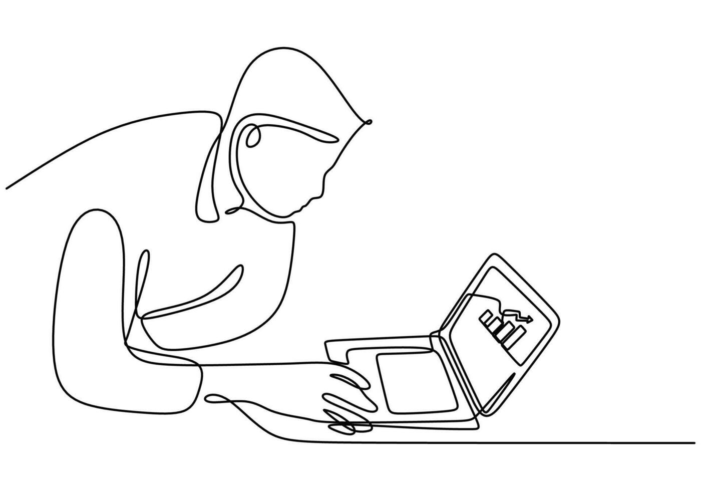 Man Using Laptop for Business Single Line Illustration vector