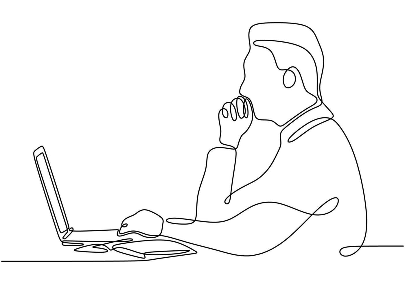 Minimalist Line Art of Man Focused on His Laptop for Work vector