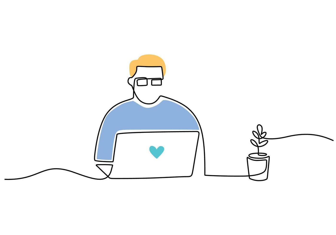 Man and Laptop Continuous Line Drawing for Modern Workstyle vector