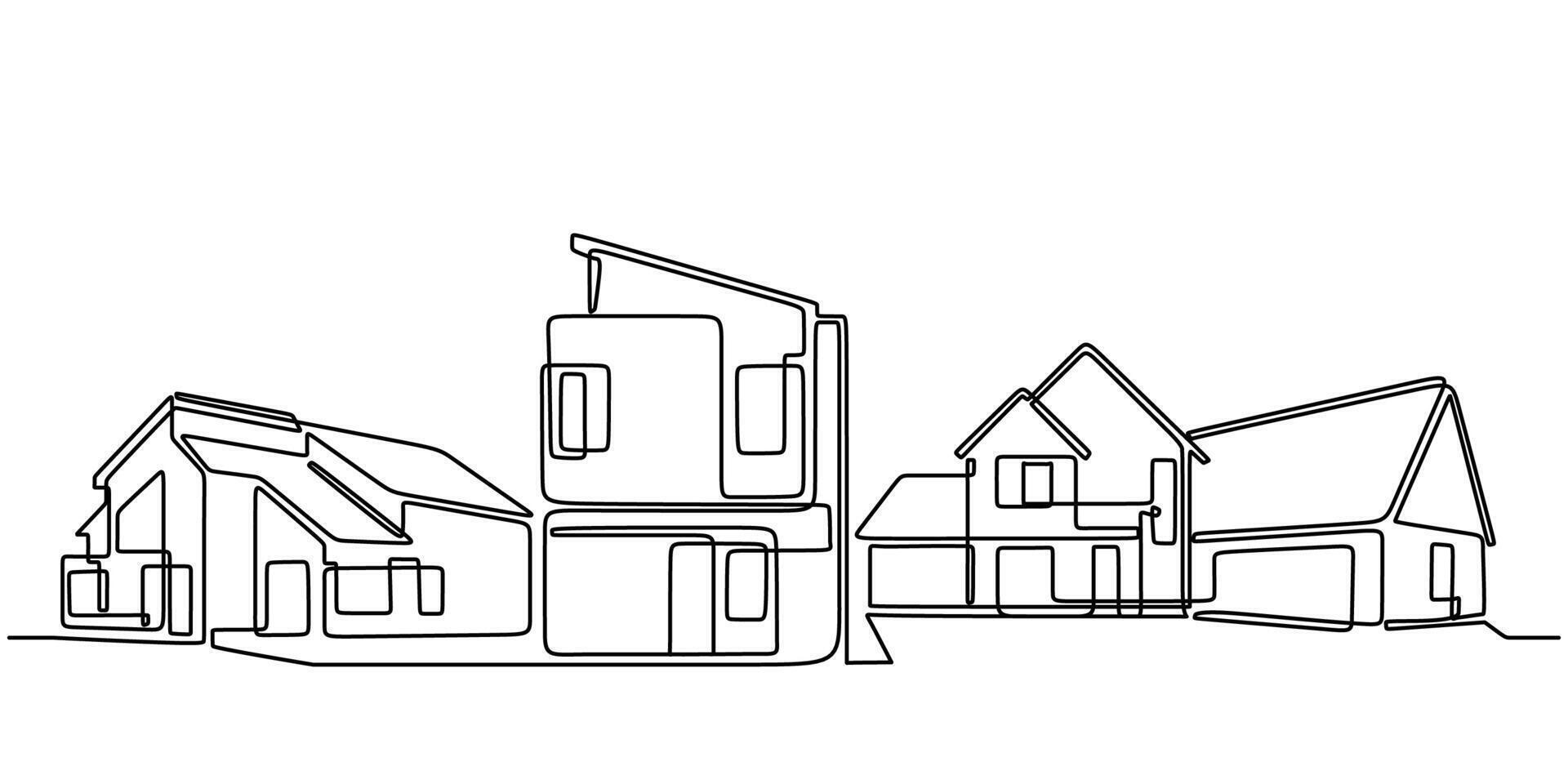 Modern house continuous line illustration for architectural design vector
