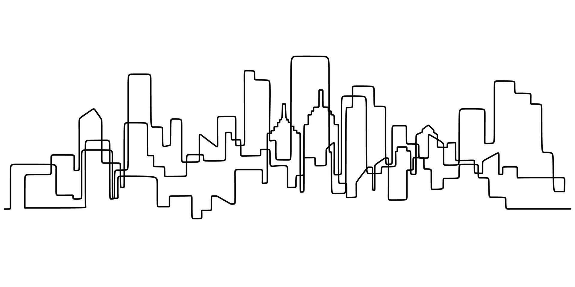 Urban cityscape one line art for modern metropolis view vector