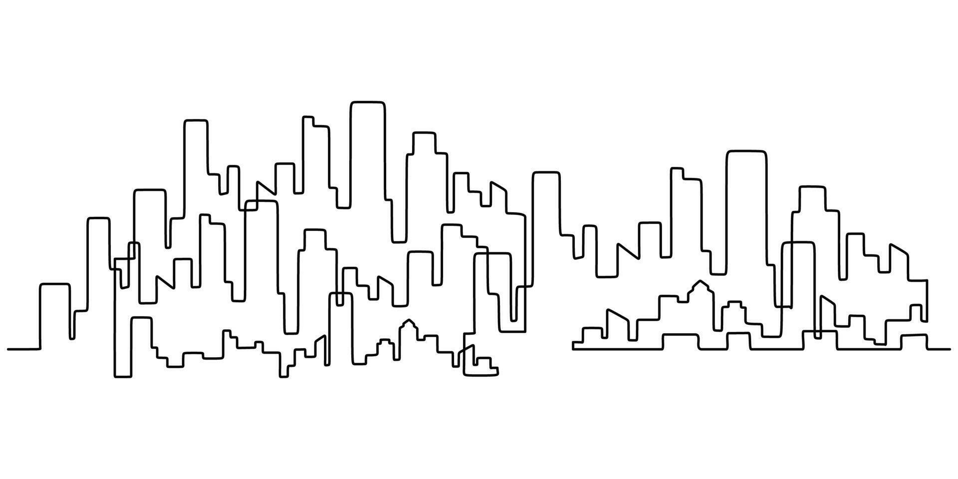 Metropolis panorama continuous line drawing for city landscape vector