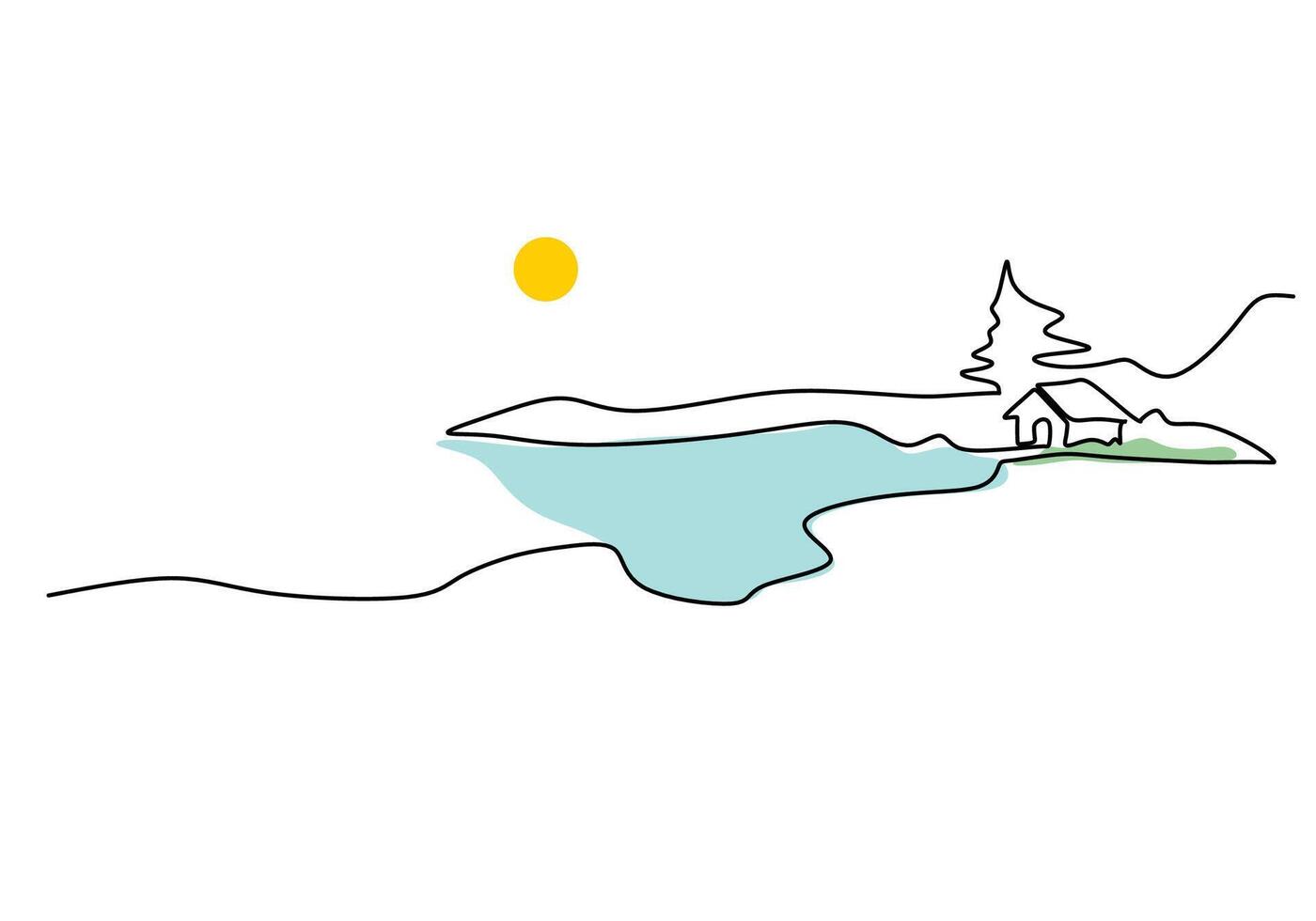 Coastal Home with Mountain View One Line Drawing for Real Estate vector