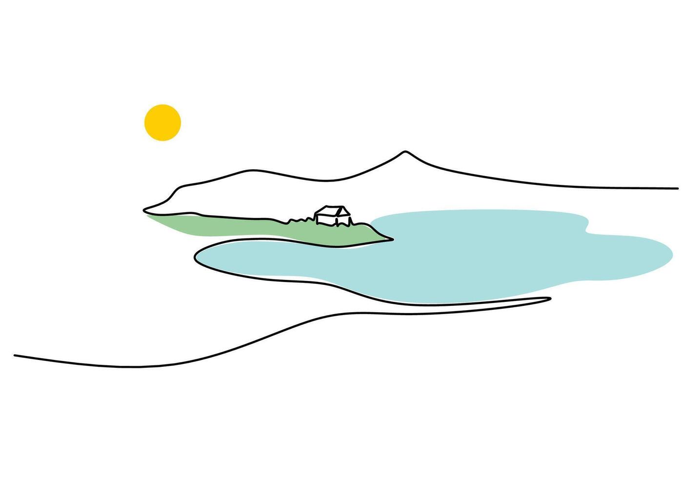 Beachside House and Mountain One Line Drawing for Coastal Living vector