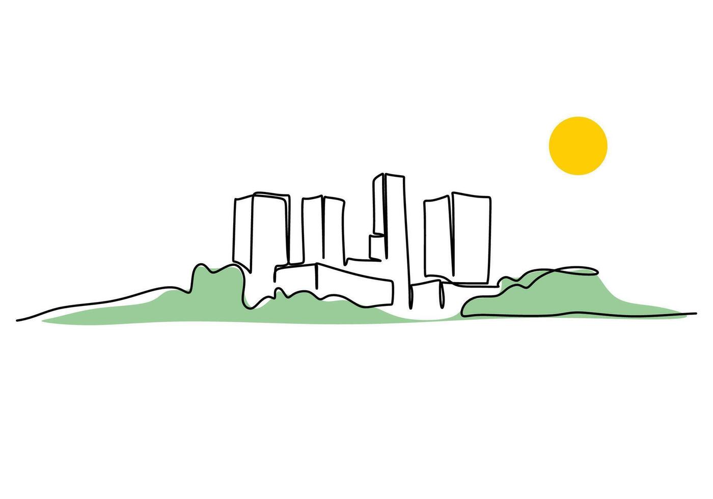 Cityscape with trees one line drawing for urban nature blend vector