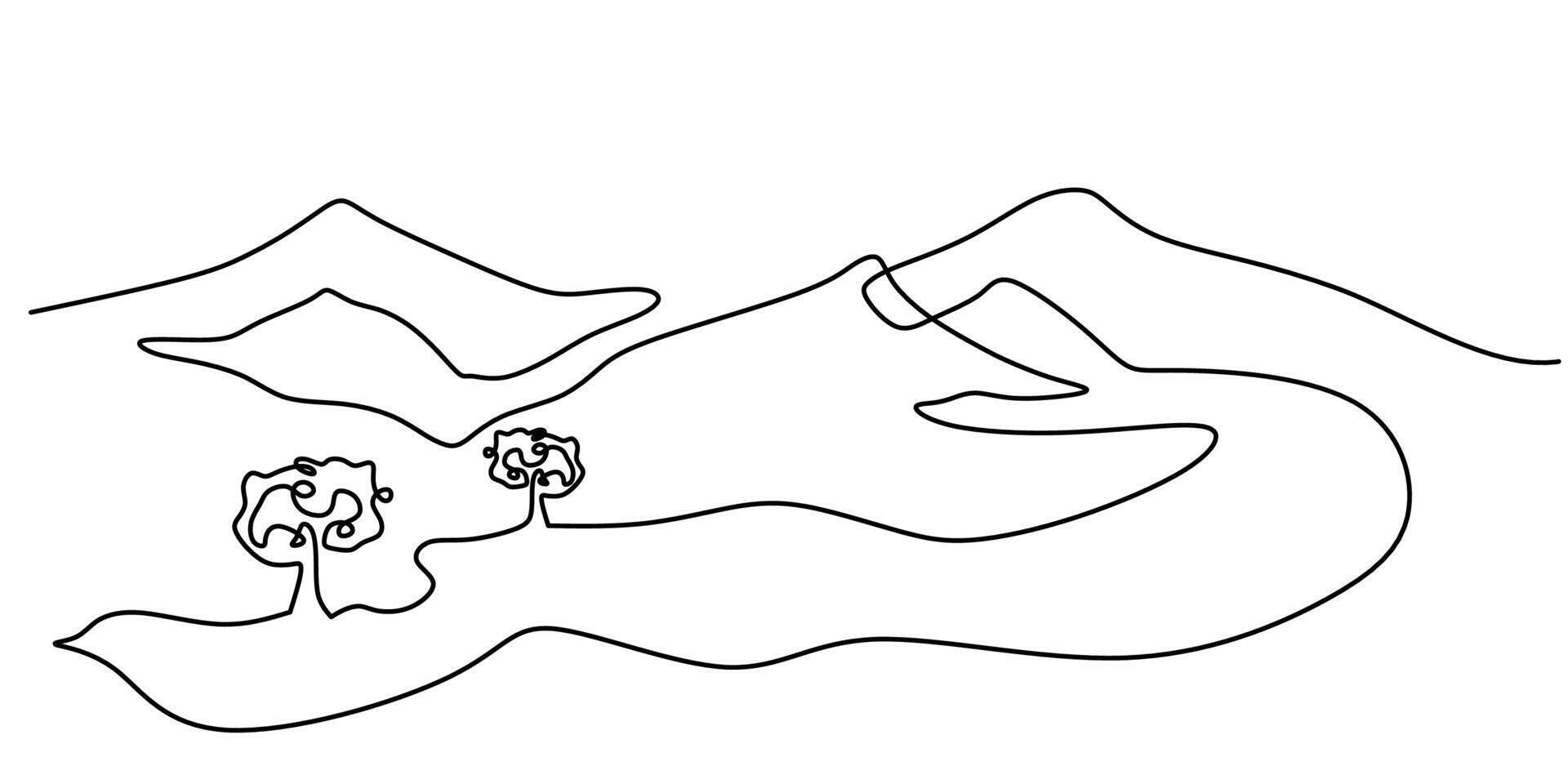 Mountain forest one line art for minimalist landscape vector