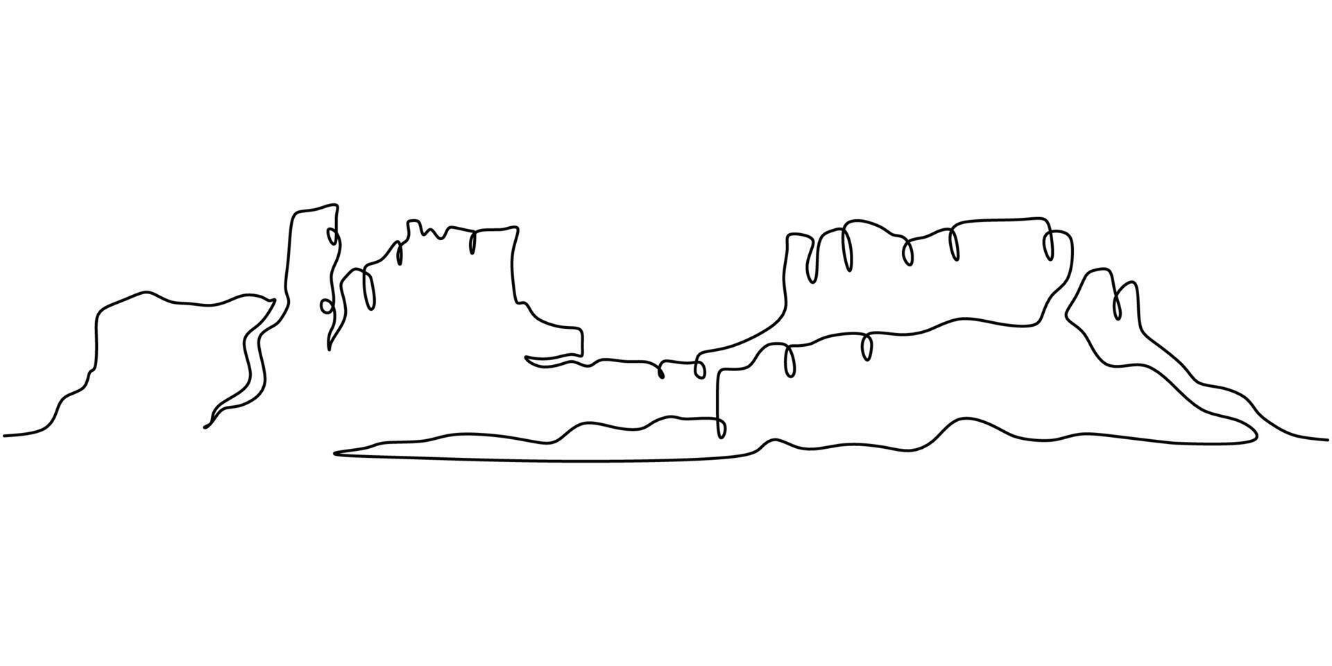 Wild Canyon Landscape One Line Drawing with Mountain Rocks vector