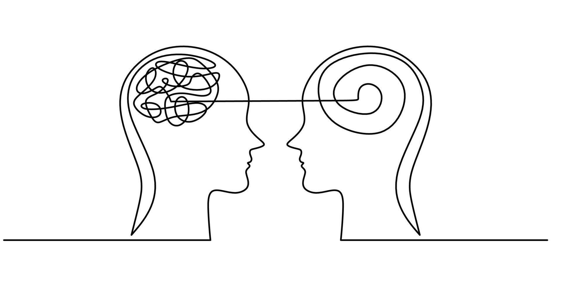 Dueling Heads Continuous Line Drawing for a Psychology Concept vector