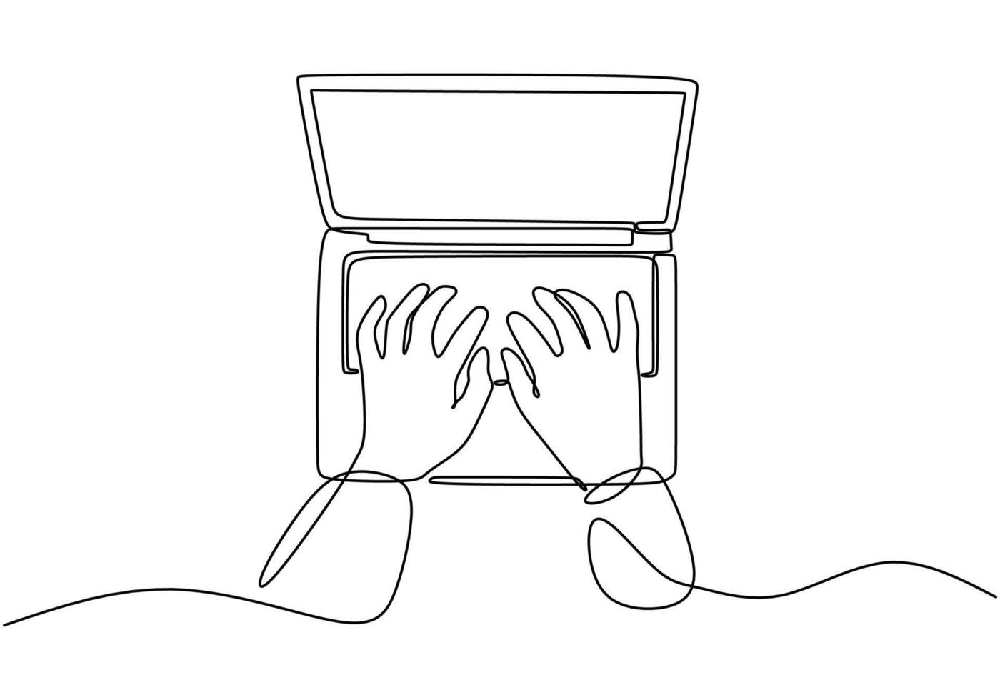 Hands on Laptop One Line Drawing for Online Work Concept vector