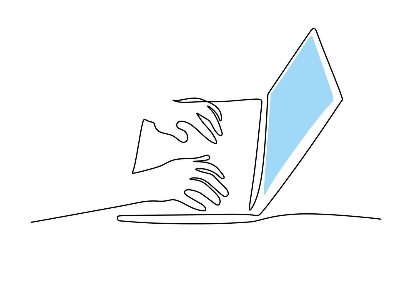 Remote Work Line Art with Hands on a Laptop Computer vector