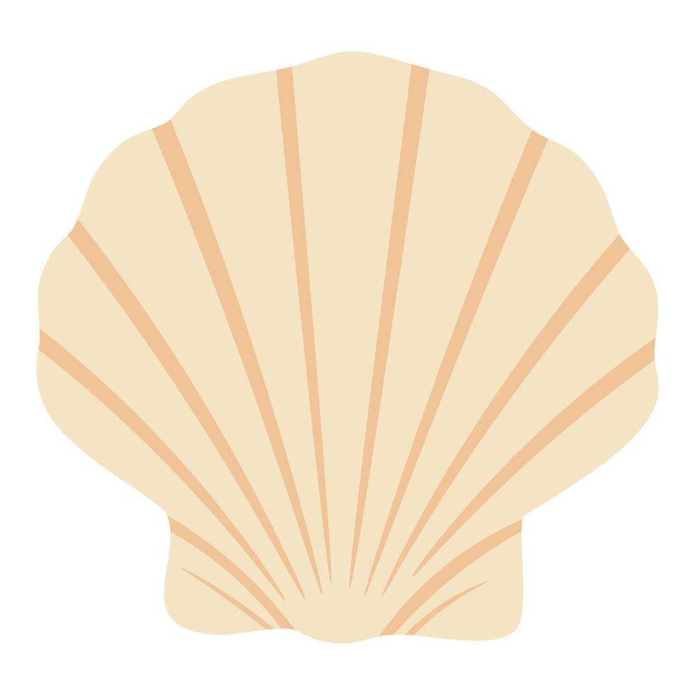 Cartoon seashell in light beige tones. Flat illustration with soft curved lines and pattern. vector