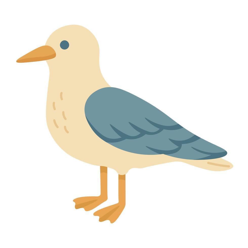 Cartoon seagull bird in flat marine style. illustration with soft colors for summer design. vector