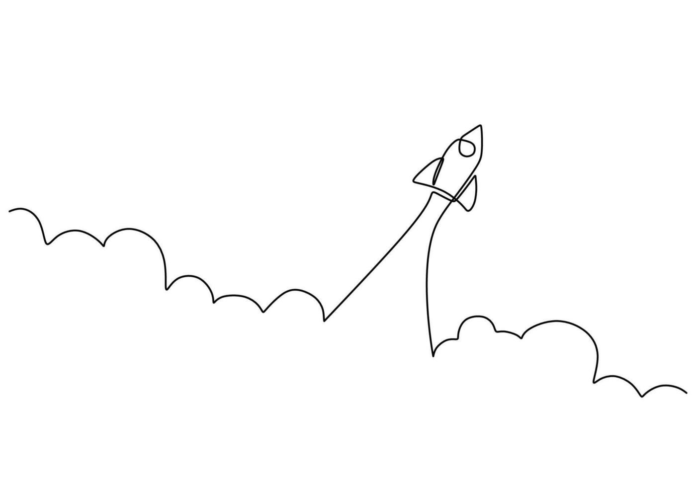 Spaceship one line drawing for minimalist cosmic travel vector
