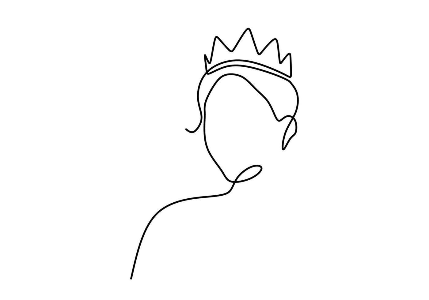 Woman with crown one line drawing for royal portrait vector