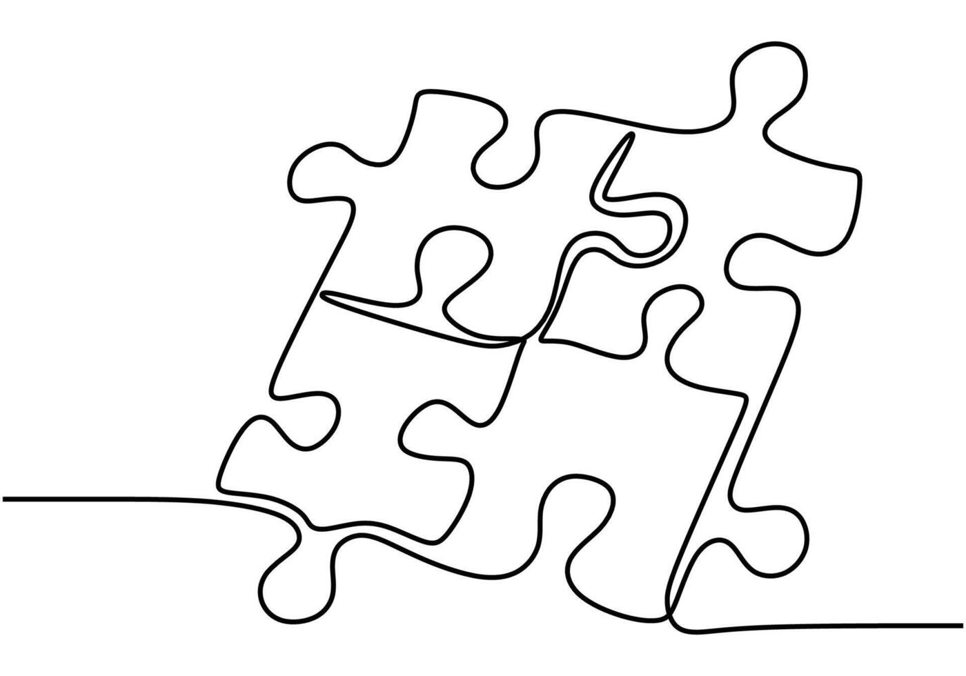 Puzzle pieces continuous line art for problem solving vector