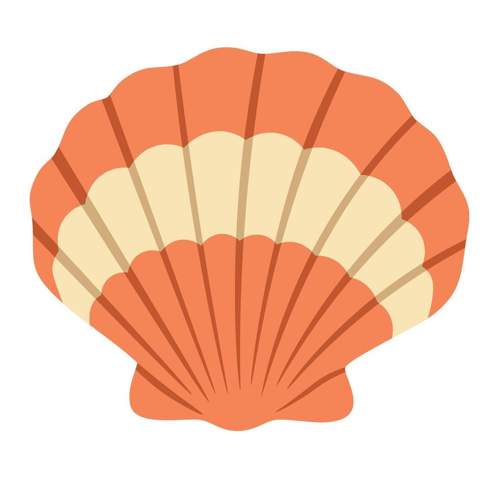 Cartoon scallop shell with striped pattern. Flat illustration in soft marine color palette. vector